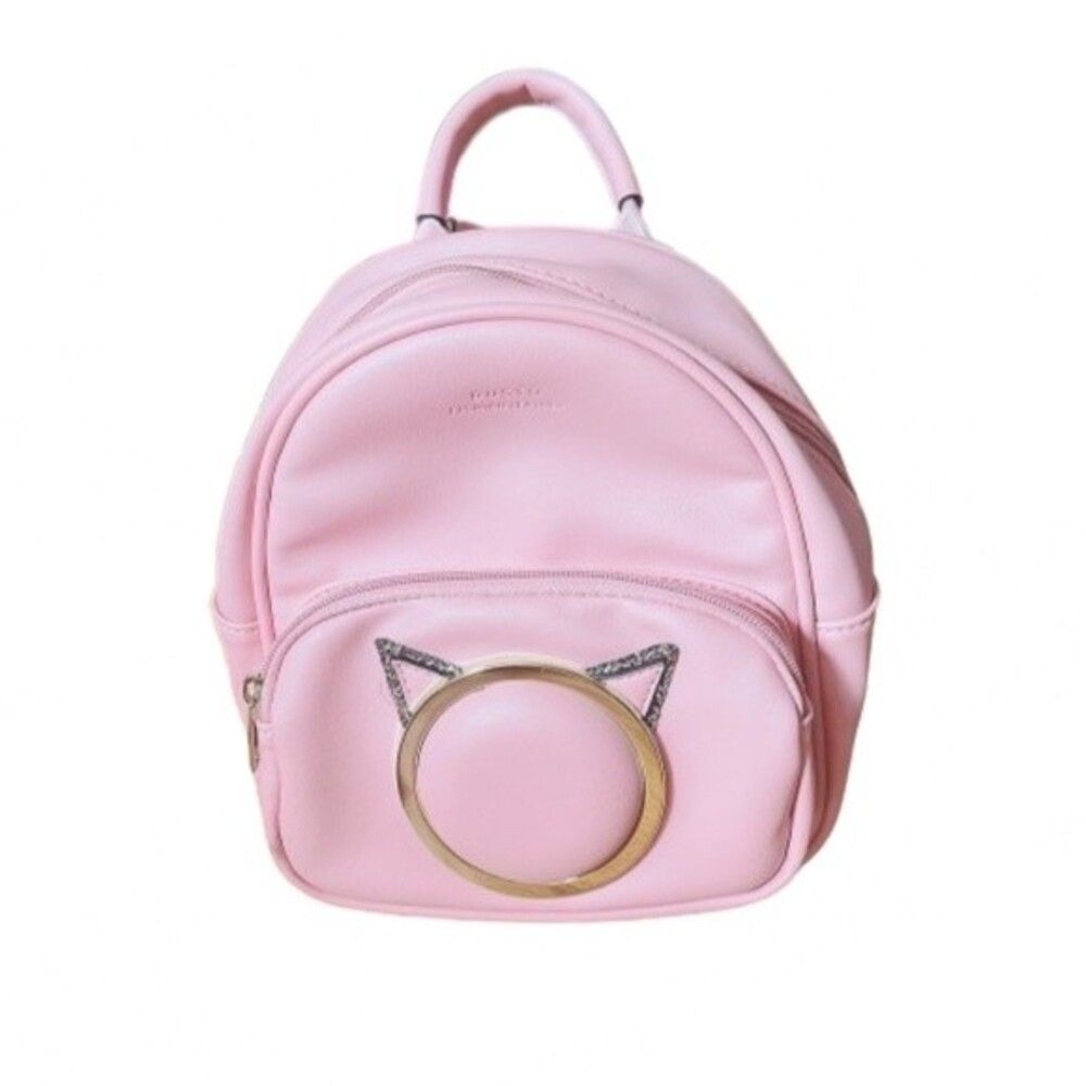 Kawaii Pink Fashion Leather Mini Backpack, Cat Design